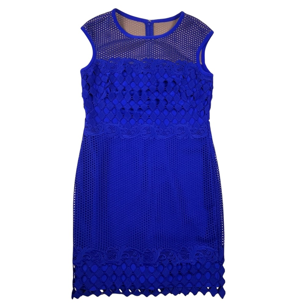 Lauren Ralph Lauren Royal Blue‎ Mesh Lace Overlay Sheath Dress Size 8 Sleeveless